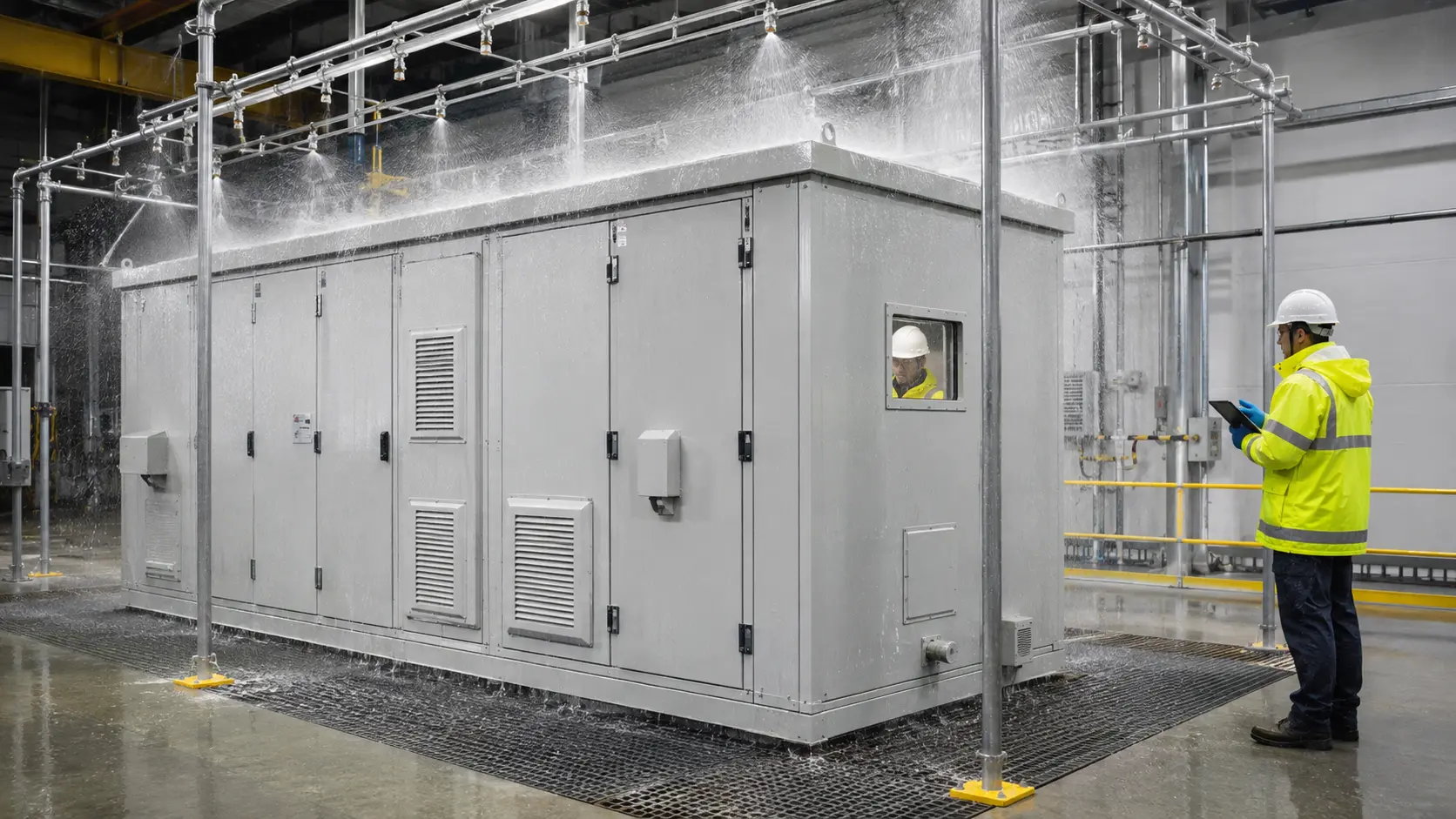 prefabricated-enclosure-rain-testing prefabricated-enclosure-rain-testing